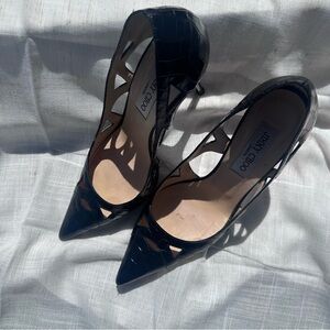 Jimmy Choo Black Croc-Embossed Cutout Cage Heel Pump Size 39